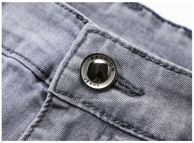 2026 Summer Thin Men's Cotton Jeans New Fashion Gray Elastic Straight Business Casual Pants Comfortable Brand Trousers