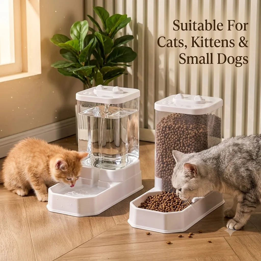 2 in 1 Gravity Pet Feeder Water Dispenser 2.2KG 4L Large Capacity Automatic Refill Bowl For Cats Small Dogs