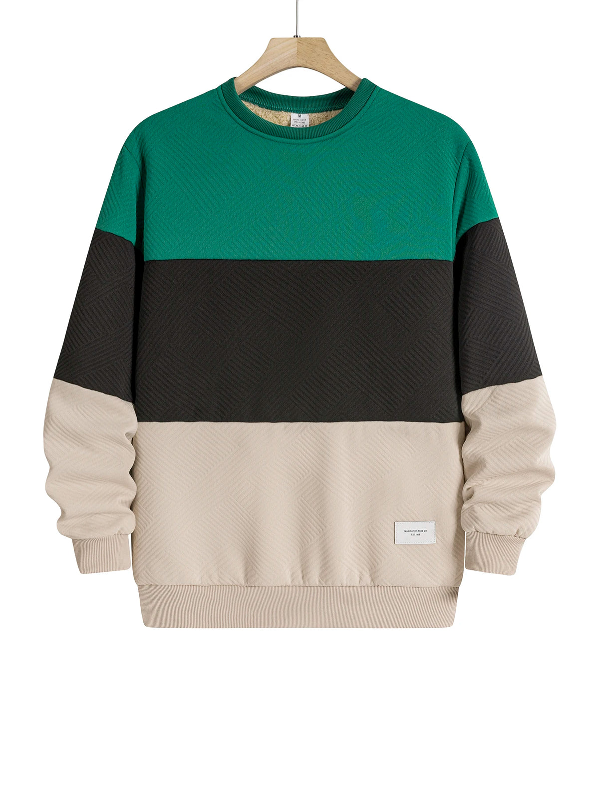 Autumn Winter Thicker Warm Sweatshirts Men's Casual Long-sleeved Pullover Color Blocking Jacquard Knitting Round Neck Sweater