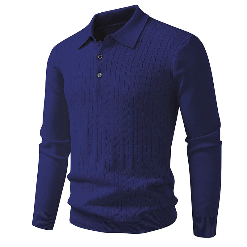 Autumn Mens Polo Sweater V Neck Long Sleeve Knit Button Polos Ribbed Casual Dress Pullover Sweaters Outdoor Winter Streetwear