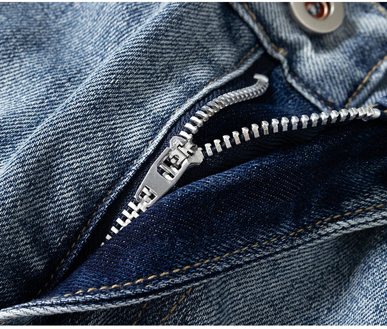 Autumn Casual Men's Straight Jeans Fashion Loose Vintage Elastic Waist Trousers Light Blue Personality Wide Pants Denim Male