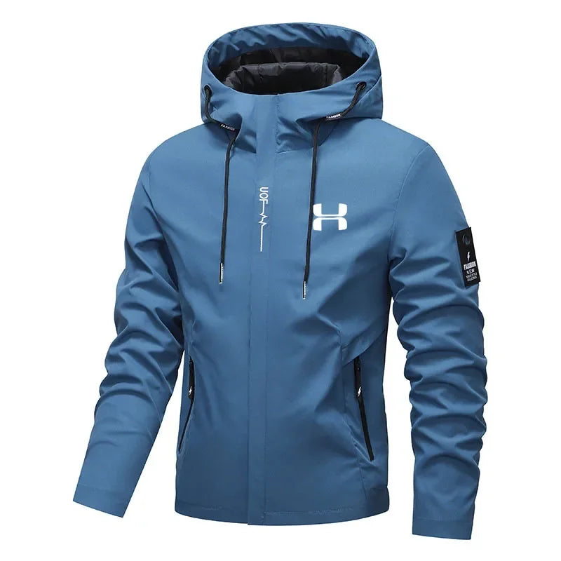 Men's Spring Autumn Streetwear Hooded Jacket 2026 New Casual Zip Up Loose Coat Outdoor Hiking Jogging Activewear Windbreaker