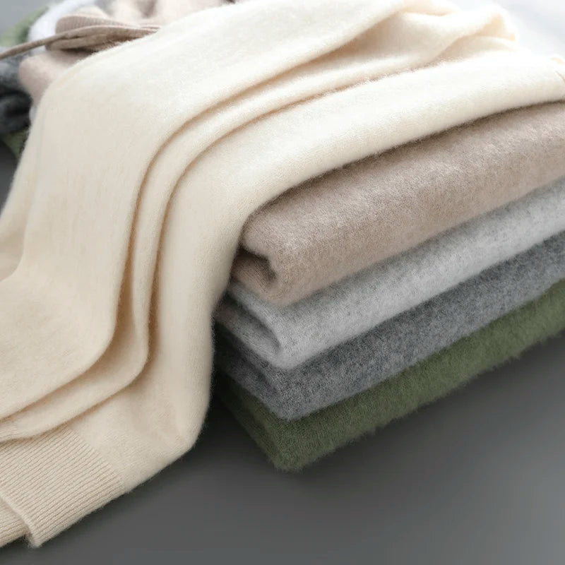 DjzDsm Autumn Winter Men's Sweater 100% Merino Wool Thick Hooded Pullover Soft Knitwear Casual Comfort Wool Clothing Tops