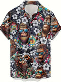 Men's Fashion 3D Printed 2025 Casual Hawaiian Shirts Funny Monkey Giraffe Cat Graphic Blouses Short Sleeve Button Shirt Tops