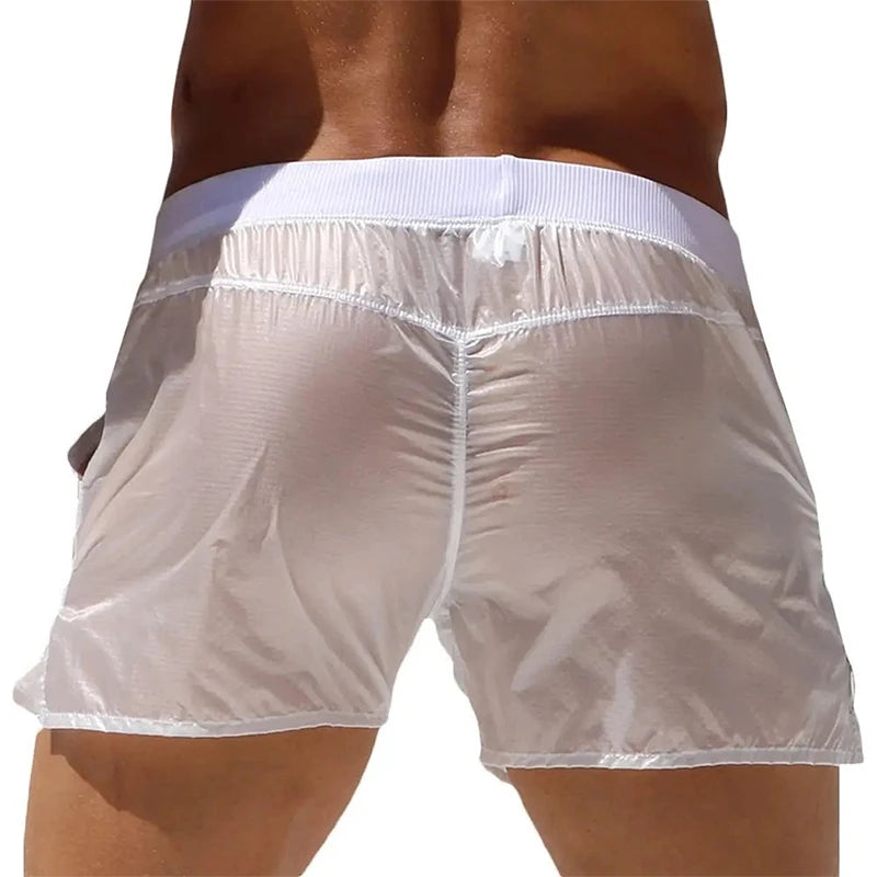 2025 Fashion Male Board Shorts Men Swimming Trunks Elastic Waist See-through Summer Beach Shorts Swimwear with Pockets
