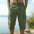 Men Summer Cotton Linen Shorts Retro Multi Pocket Loose Casual Shorts Thin Breathable Outdoor Fishing Travel Beach Short Pants