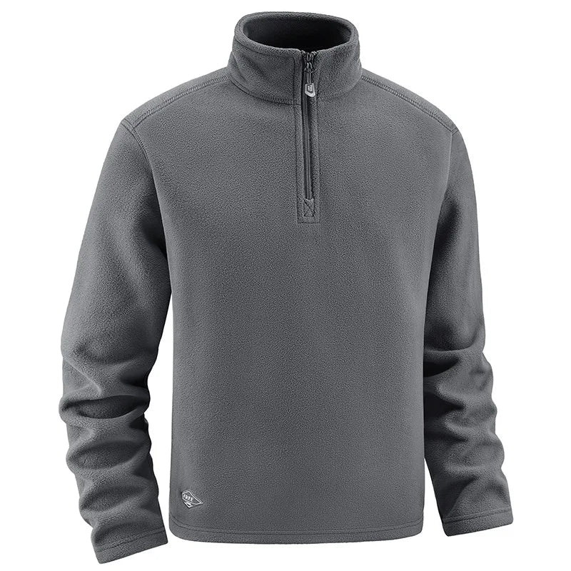 New Autumn Winter Thicken Warm Fleece Hoodless Sweatshirt for Men Solid Color Stand Collar Zipper Neck Pullover Men's Sweatshirt