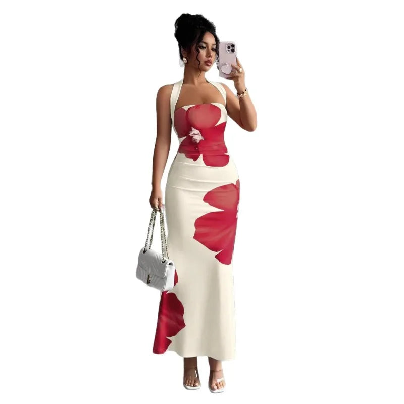 Women's Clothing Popular Long Dress Neck Halter Long Dress Hip Print Dress Birthday Dress for Women Summer Dress Mini