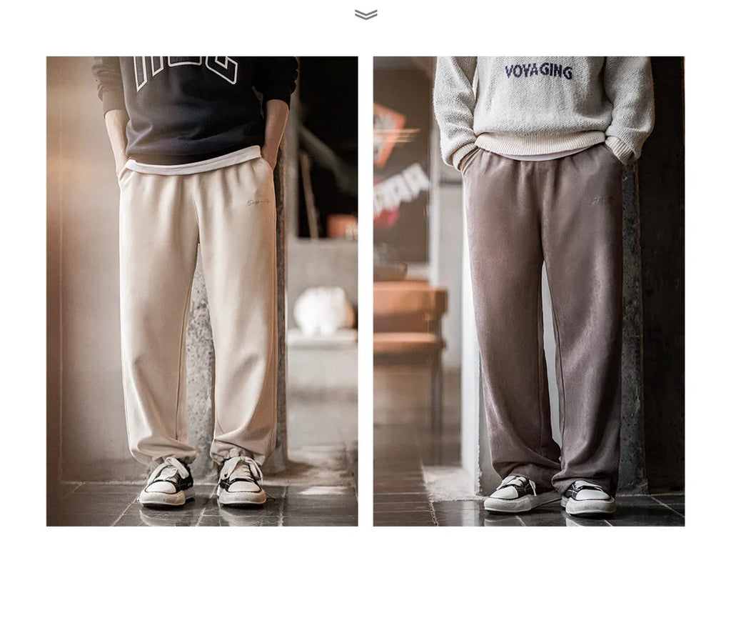 Maden New Casual Solid-color Elastic-waist Sweatpants Loose Straight Pants for Men's Autumn and Winter Versatile Sports Trousers