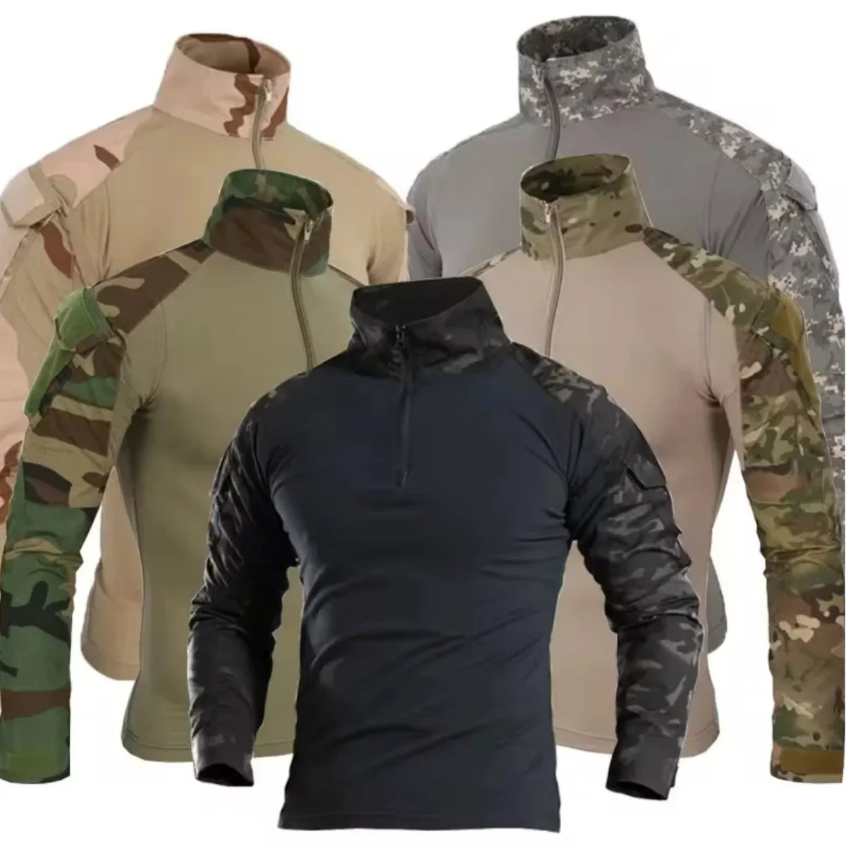 Men'sOutdoor Tactical Hiking T-Shirt, Combat Military CP Camouflage Long-Sleeved Hunting Mountaineering Shirt, Cotton Sportswear