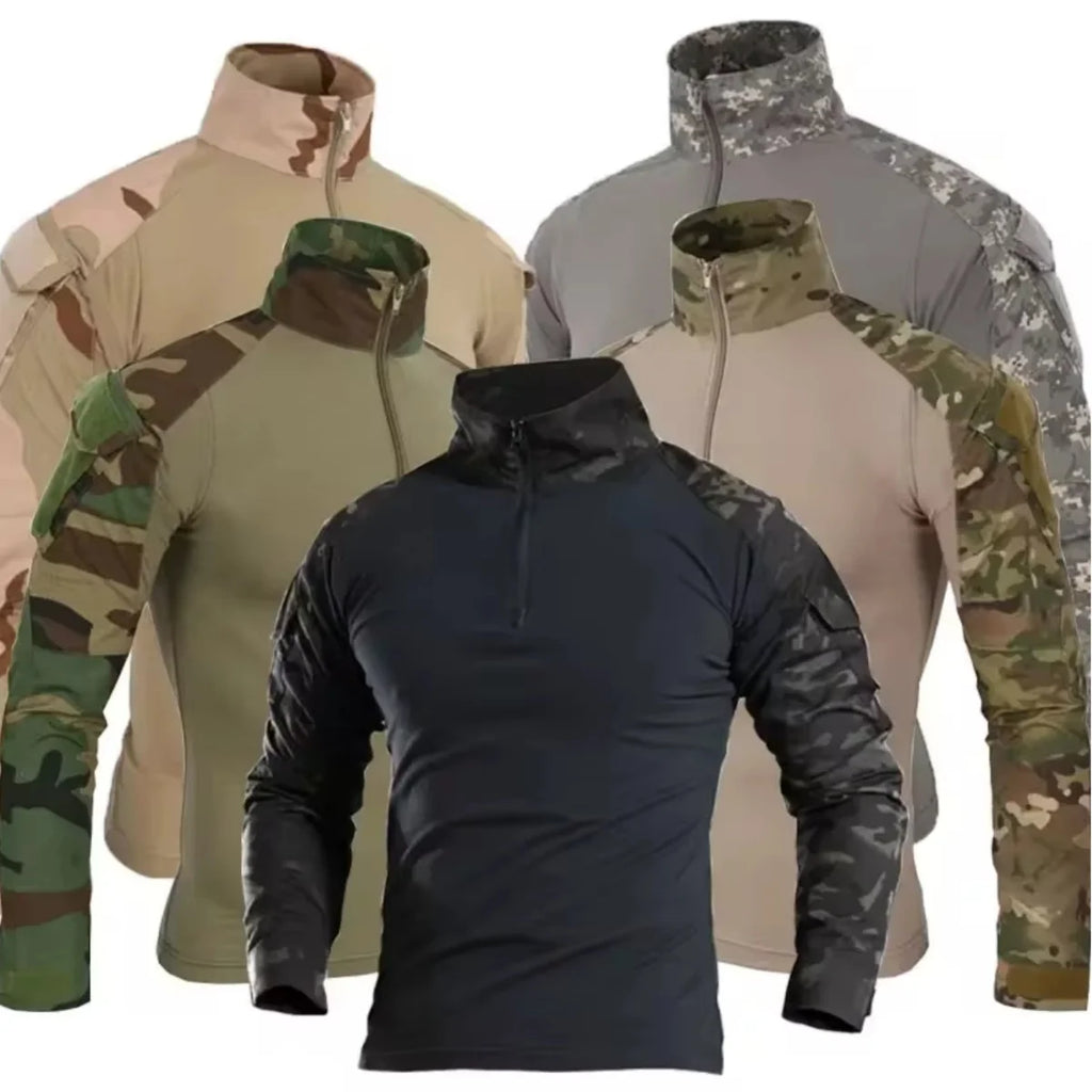 Men'sOutdoor Tactical Hiking T-Shirt, Combat Military CP Camouflage Long-Sleeved Hunting Mountaineering Shirt, Cotton Sportswear