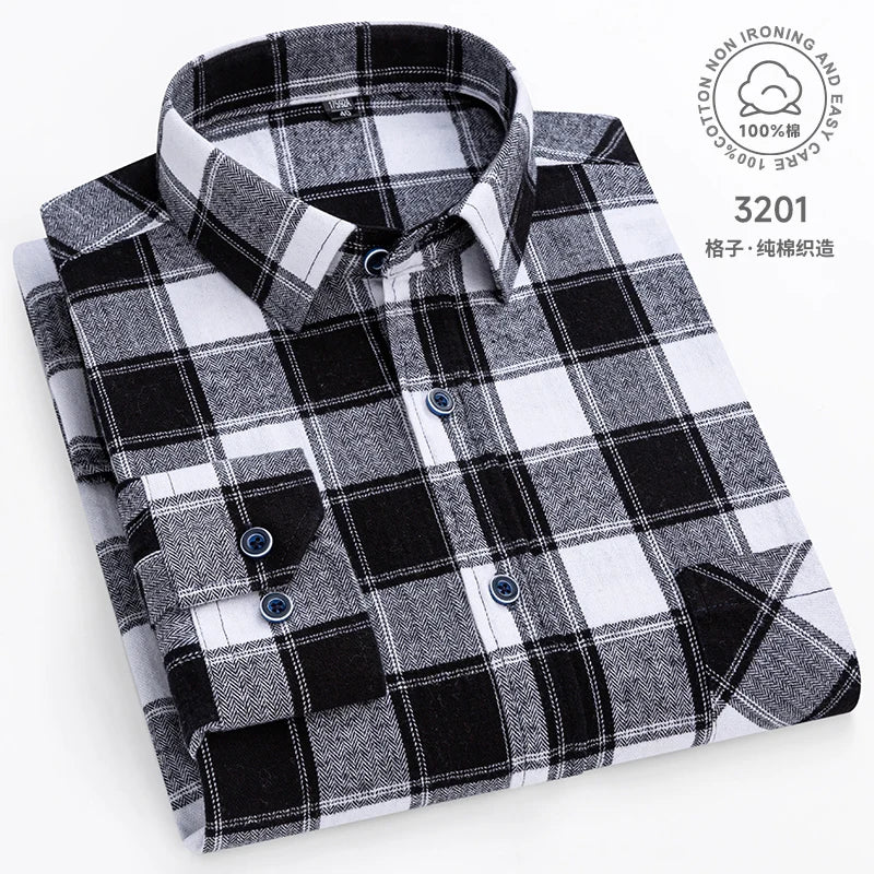 Cotton Plaid Casual Long Sleeve Shirts For Man M-11XL Plus Size Winter Warm Flannel Chic Clothes Business Smart Dress Shirts Top