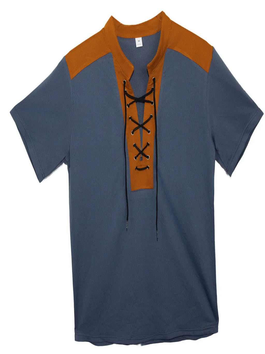 Men's V-neck Casual Beach Short Sleeved Color Matching Men's Top T-shirt Retro Streetwear
