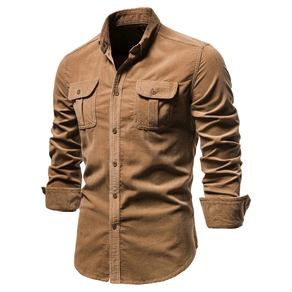 Quality New Single Breasted 100% Cotton Men's Shirt Business Casual Fashion Solid Corduroy Men Shirts Autumn Slim Dress Shirts