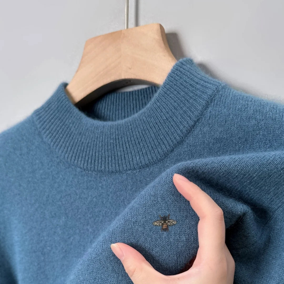 Hot Sale Luxury Brand Men's Sweater Mock-Neck Bee Embroidery Pullover Soft Warm Fashion Exquisite Thick Autumn Winter Men's Wear
