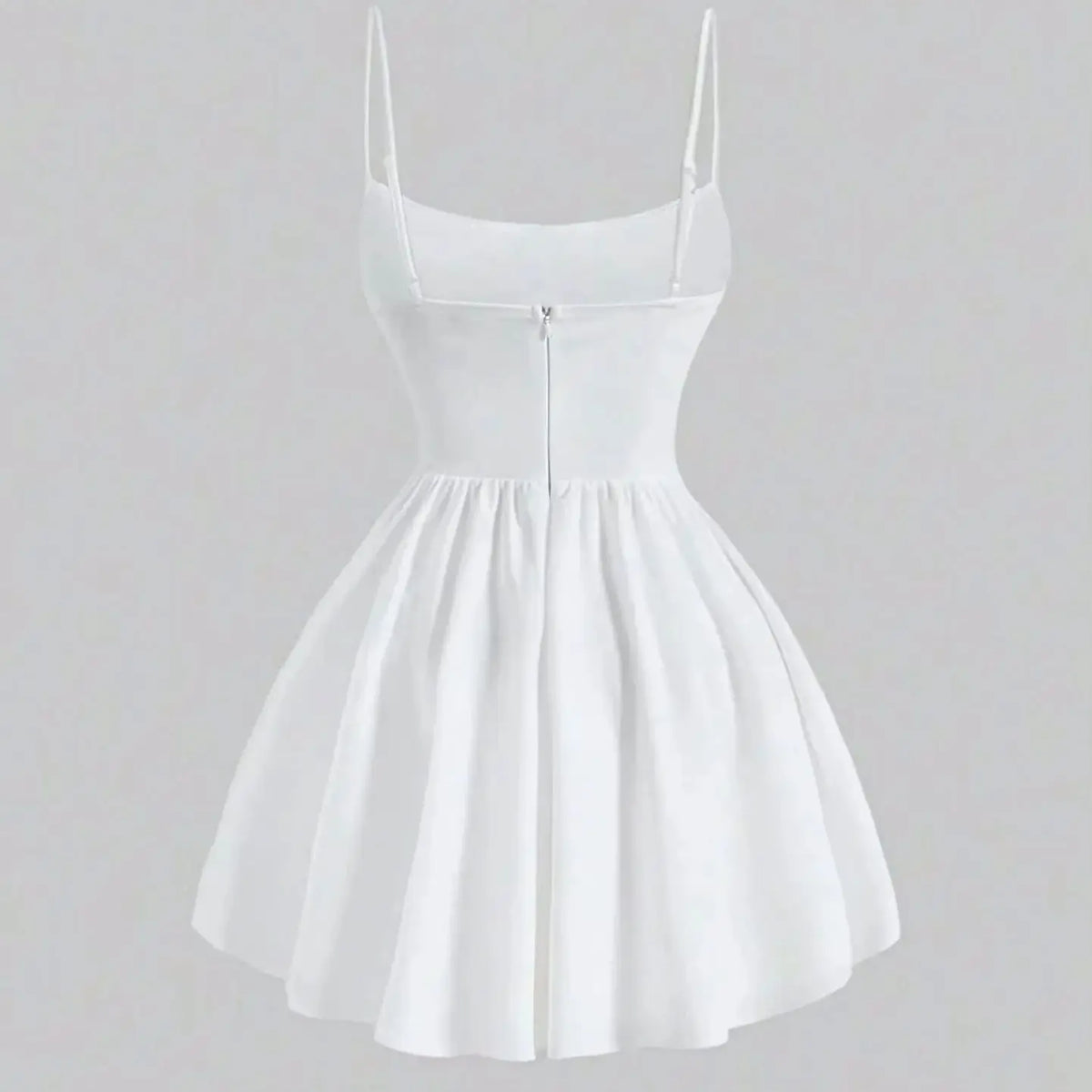 Women's Dresses 2025 Summer Elegant Solid Color Sleeveless Square Neck Mini Dress Zipper Sweet Dating Pleated Strap A-Line Dress