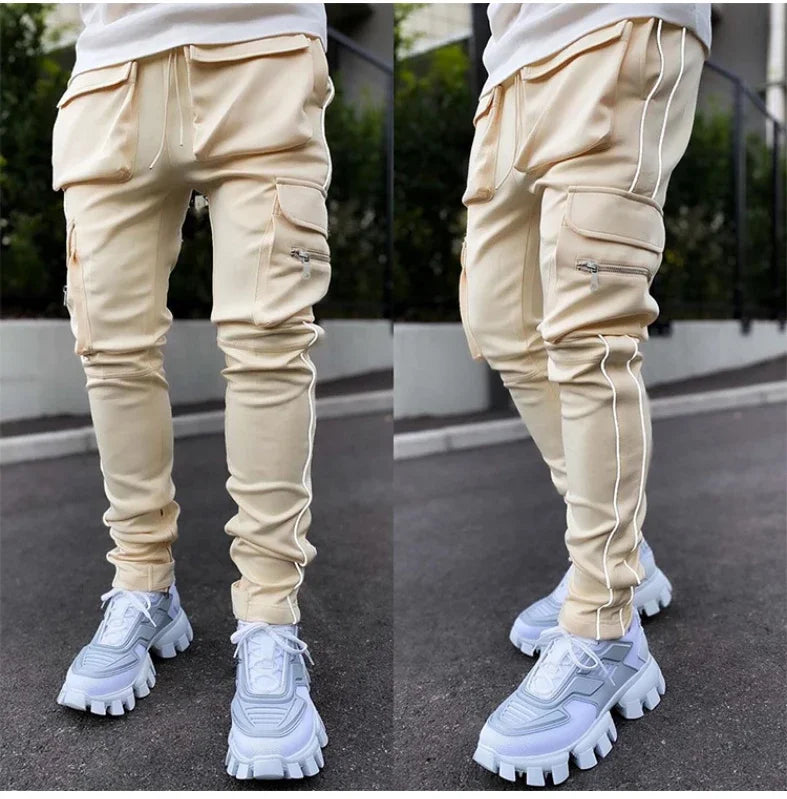 Summer Men's Jogging Sports Pants Multi-Pocket Sweatpants Running Trousers Men's Casual Joggers Cargo Reflective Hip Pop Pants
