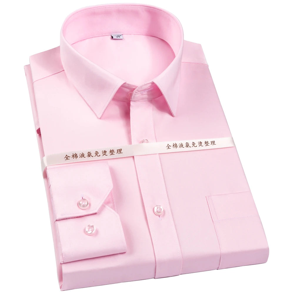 Men's Non Iron Standard-fit Solid Basic Dress Shirt Formal Business Premium 100% Cotton Male Long Sleeve Work Office Shirts