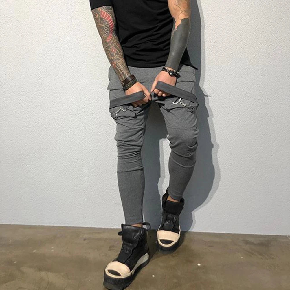 Mens Cotton Sweatpants Hip Hop Joggers Streetwear Casual Slim Sport Trousers Training Workout Fitness Big Pockets Cargo Pants